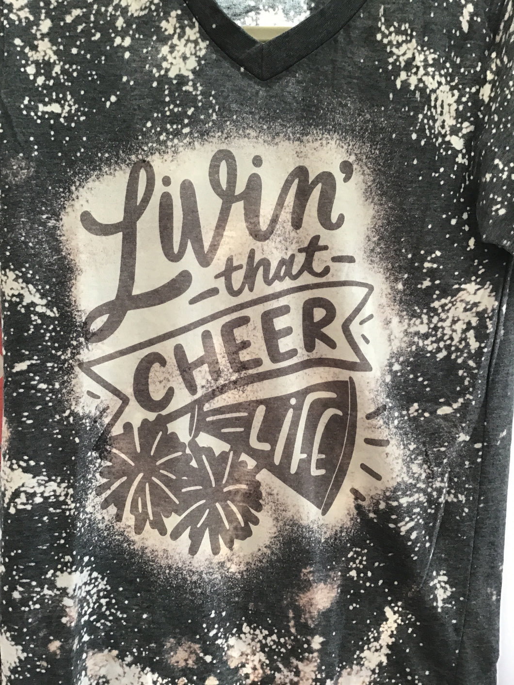 0126 living the cheer life distressed gray graphic T