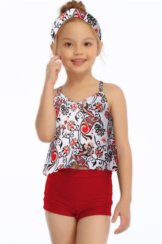 Ksw01 Floral Tankini With Red Swim Shorts (KIDS)