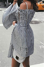 Load image into Gallery viewer, 0169 off the shoulder gray and white dress