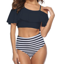 Load image into Gallery viewer, SW2 High Waisted Black And White Striped Swim Bottoms
