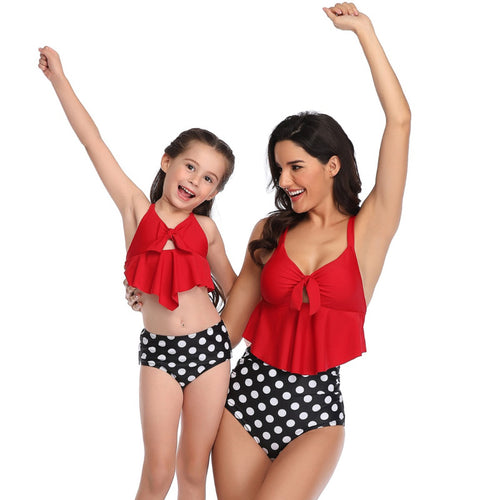 Ksw07 Red Ruffle Top With Black And White Polkadot Bottoms (KIDS)