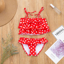 Load image into Gallery viewer, SW21 Kids Red &amp; White Polkadotted ruffle Swim top