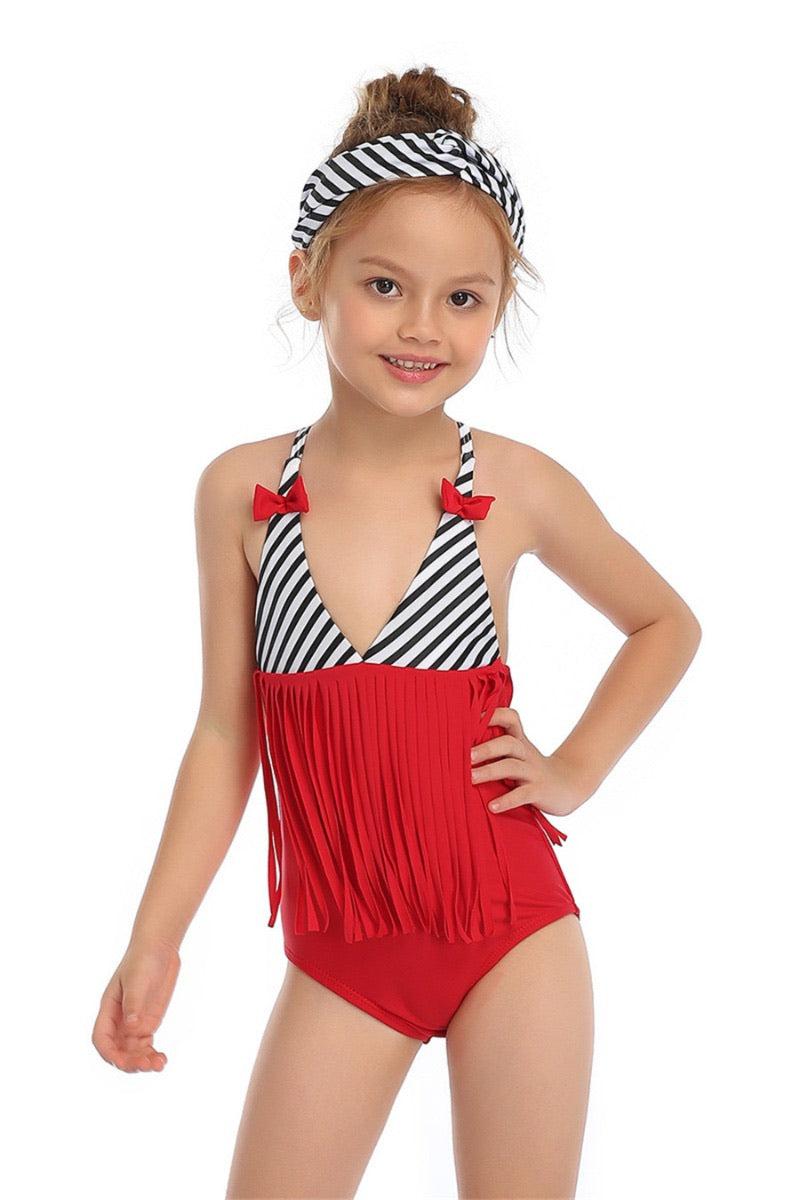 Ksw04 Black Red And White Stripes One piece (KIDS)