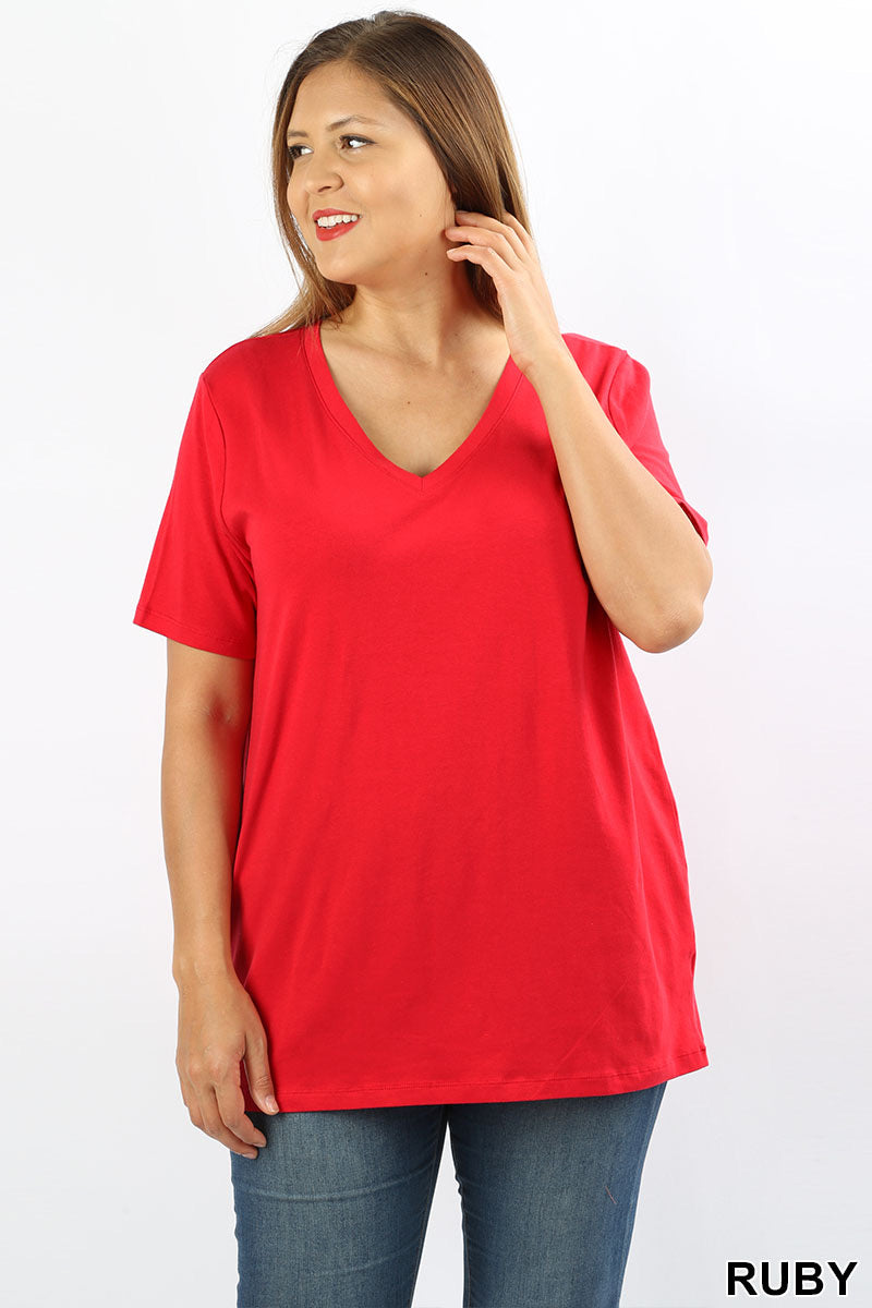 0823 Red V-neck Top (Plus)