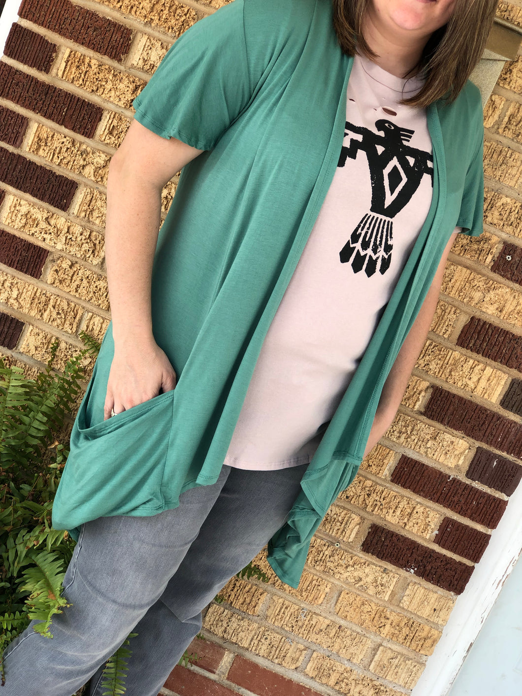 0055 Dusty Green Cardigan With Pockets