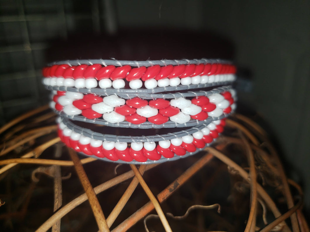 Red, White and Grey Triple Wrap Bracelet - BD-L-0004