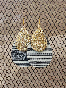 Faux Leather with Gold Glitter Earrings-EF-0001