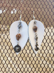 Leather with Shell Charm Earrings-EL-57-0003