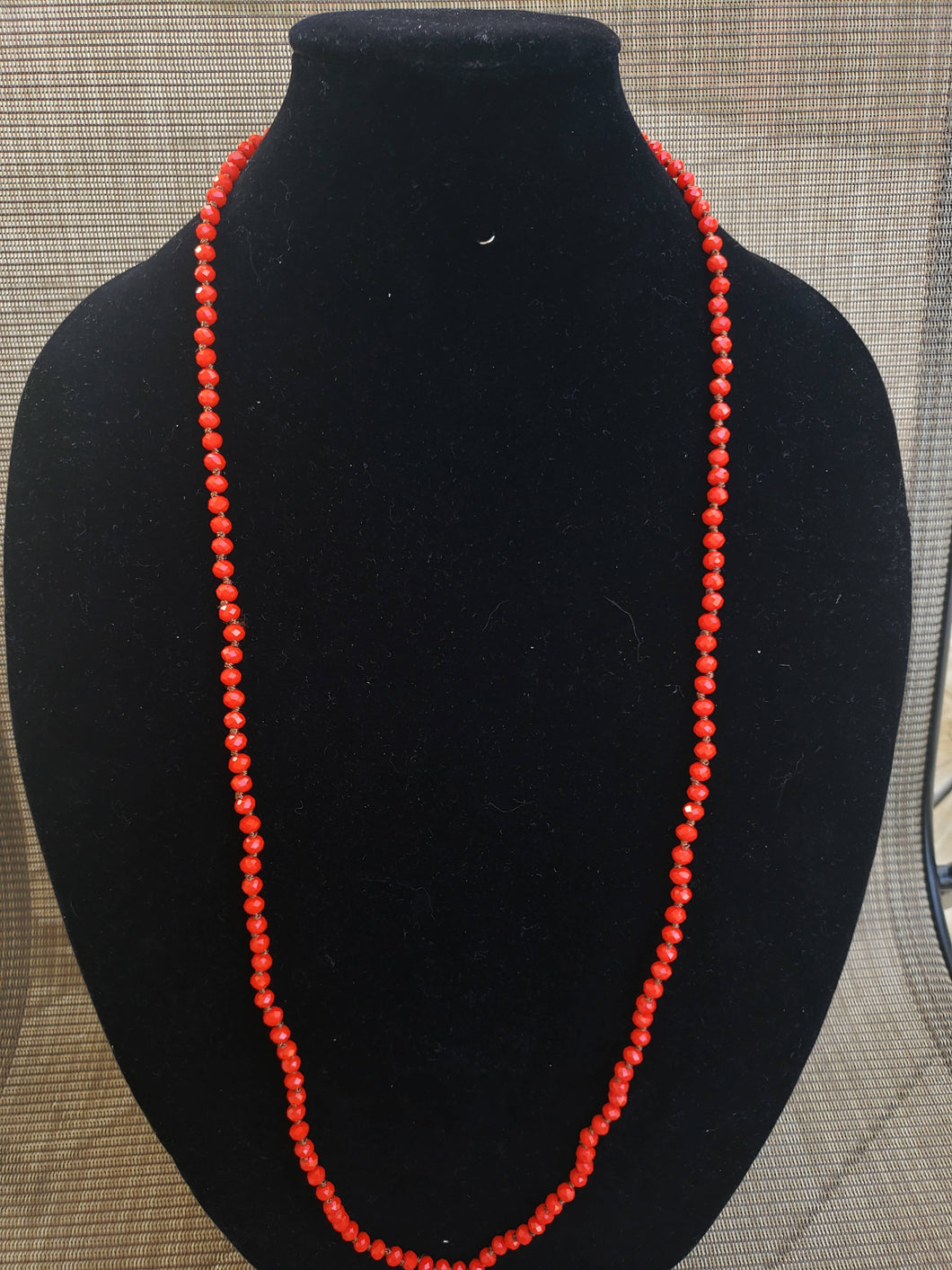Bright Coral Knotted Necklace-N6-36-0007