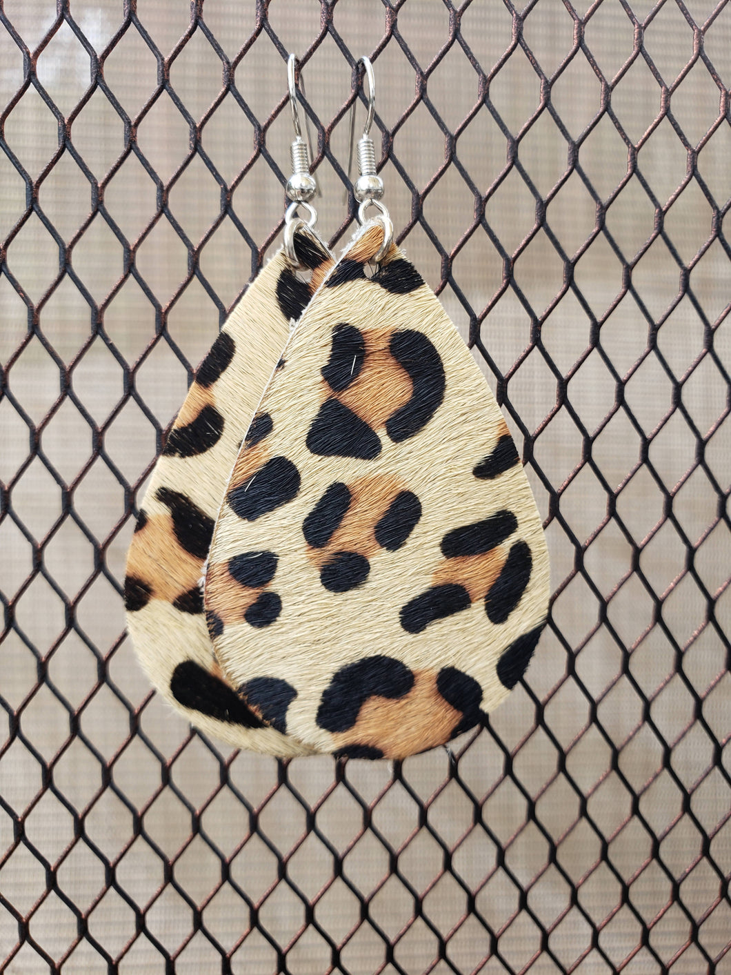 Leopard Genuine Leather Teardrop Earrings-EL-57-0015
